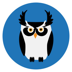 Cute black and white owl, vector illustration