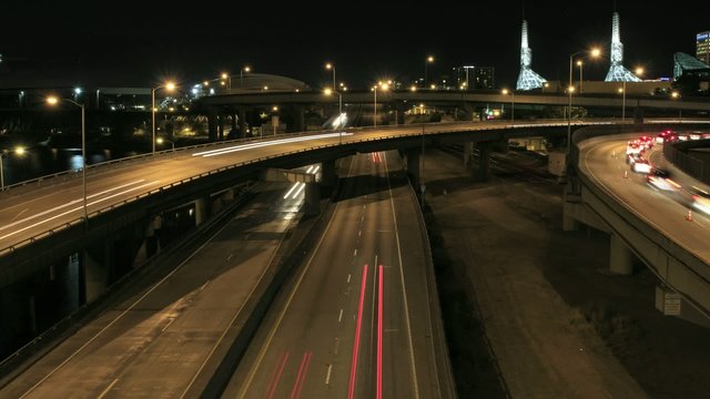 Traffic Light Trails on Highways Timelapse in Portland OR