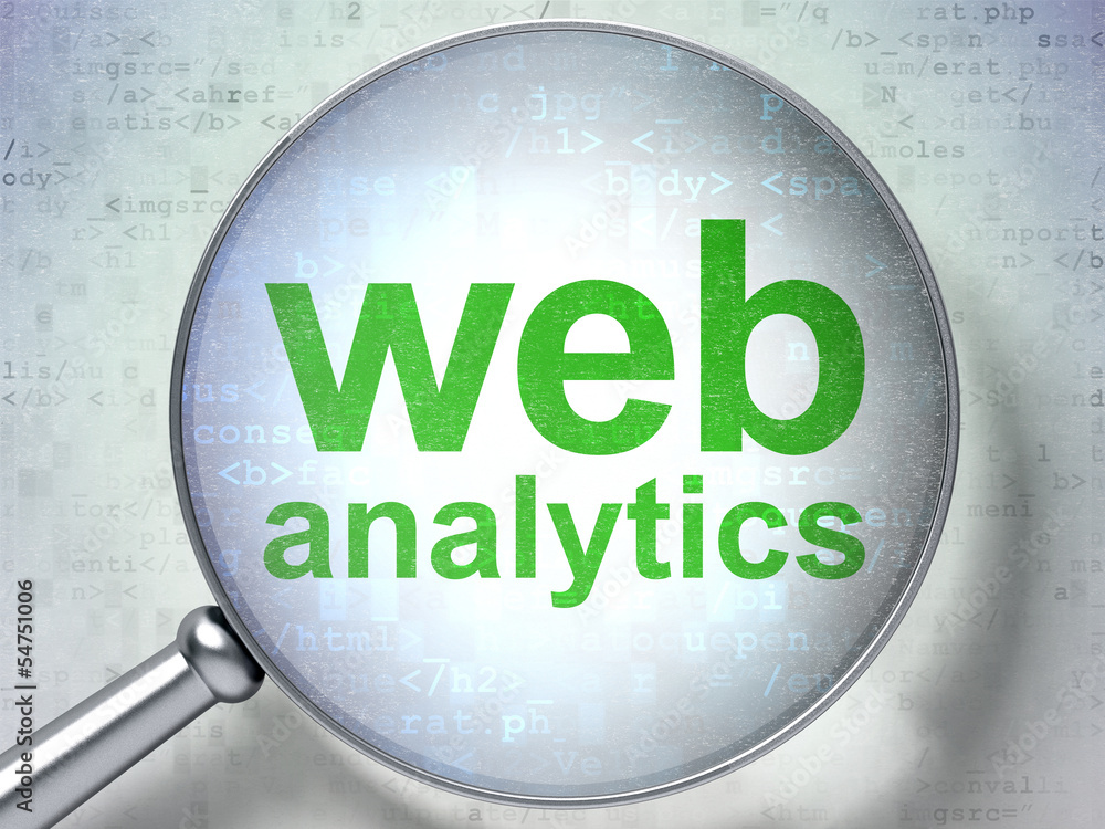Poster seo web design concept: web analytics with optical glass