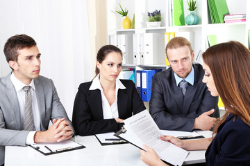 Job applicants having interview