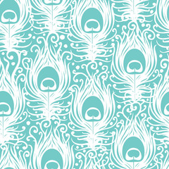 Soft peacock feathers vector seamless pattern background with