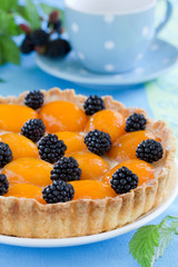 tart with peaches and blackberries.