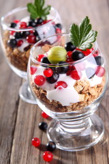 Yogurt with granola and blueberries 