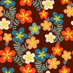 Fototapeta na wymiar Colorful floral seamless pattern in cartoon style. Seamless patt