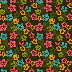 Colorful floral seamless pattern in cartoon style. Seamless patt