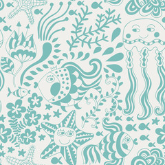 Cartoon set with sea live, vector set. Copy that square to the s