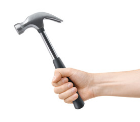 hand hold hammer on a white background - 54758208