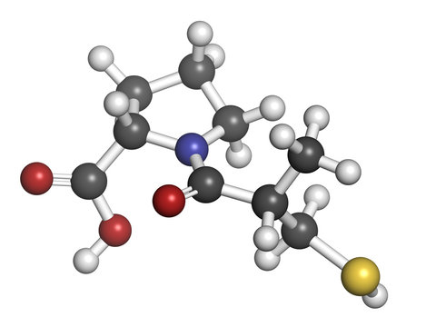 Captopril high blood pressure (hypertension) drug.