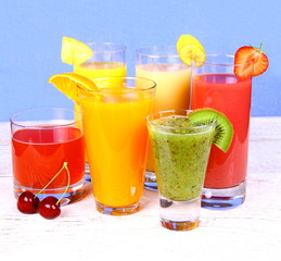 Fruit juices, kiwi, cherry, orange, strawberry, pineapple