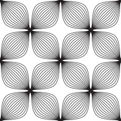 Flowers, black and white abstract vector seamless pattern.