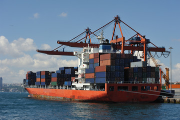 Cargo container ship on seaport