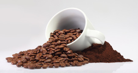 Coffee beans and cup