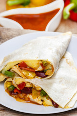 Tortilla on white plate, selective focus