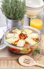 Baked fish with vegetables. Popular mediterranean plate.