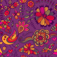 Romantic doodle floral texture. Copy that square to the side and