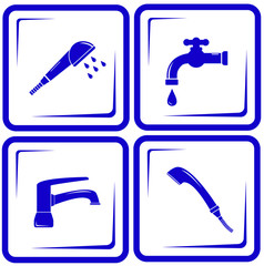 blue set water supply objects - faucet mixer, tap, valve icon