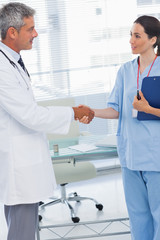 Obraz premium Doctor shaking hands with nurse