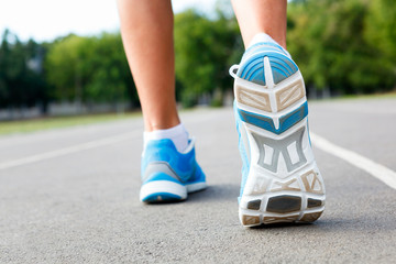 Plakat Closeup of runners shoe - running concept