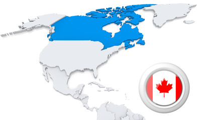Canada on a map of North America
