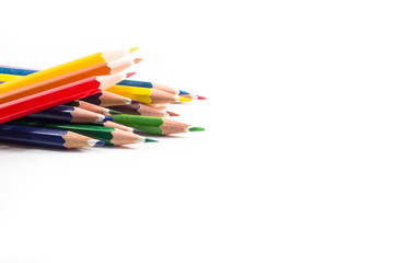 Colour pencils isolated on white background close up