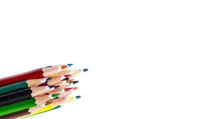 Colour pencils isolated on white background close up