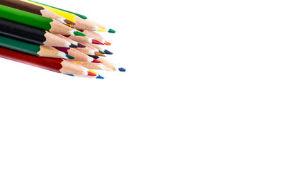 Colour pencils isolated on white background close up