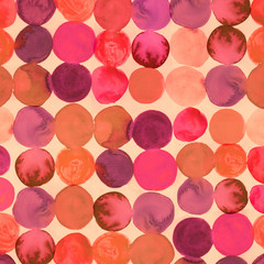 Watercolor original backdrop. Retro hand drawn circles ornament.