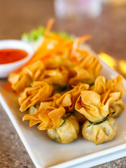 Fried pork dumplings wrapped is food thailand