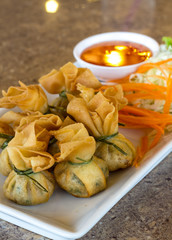 Fried pork dumplings wrapped is food thailand