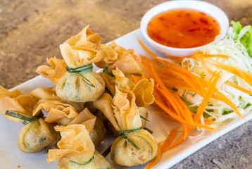 Fried pork dumplings wrapped is food thailand