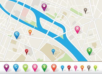 City Map With GPS Pins Icons