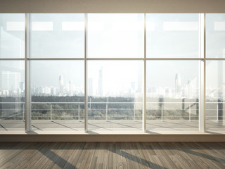 Obraz na płótnie Canvas view of city from wide window