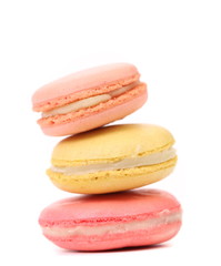 Stake of various  macaron cakes.