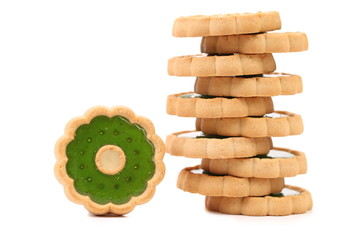 Stack of biscuit with kiwi jam.