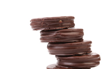 Stack biscuit sandwich with chocolate.