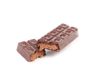 Broken chocolate bar with filling.