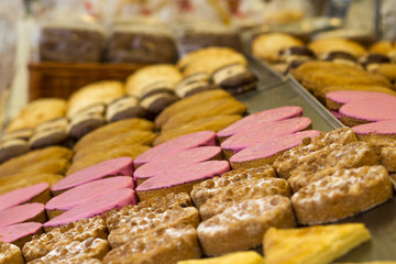 cakes on display at farmers market