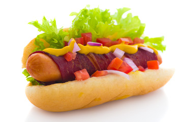 bacon hot dog isolated in white background