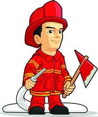 Naklejka premium Cartoon of Firefighter Boy