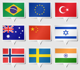 Set of Various flags as speech rectangle stickers