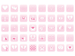 set of pink icons for Day of Valentine