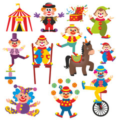 Obraz na płótnie Canvas set of clowns in circus