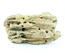 Single porous stone isolated on white background