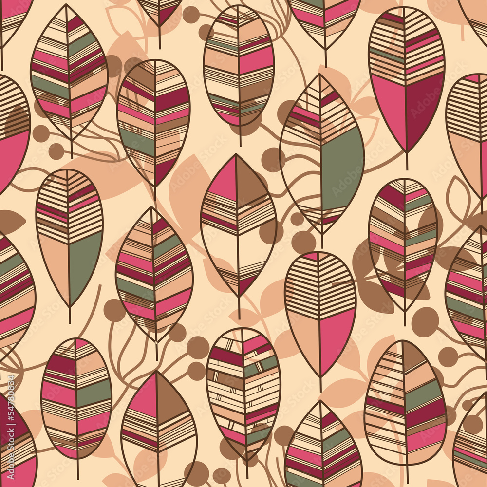 Poster Autumn leaves seamless pattern retro style vector