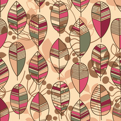 Autumn leaves seamless pattern retro style vector
