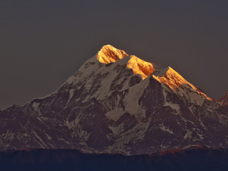 close up of sunrise on himalayan Peak