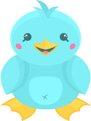 Super cute blue cartoon kawaii style water bird