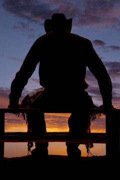 Silhouette Cowboy Sit Fence