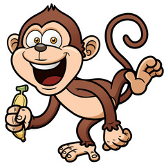 Naklejka premium Vector illustration of cartoon monkey with banana