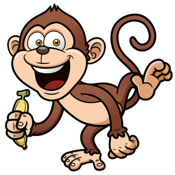 Vector illustration of cartoon monkey with banana